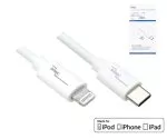 USB C to Lightning cable, MFi, box, white, 1m MFi certified, sync and quick charge cable